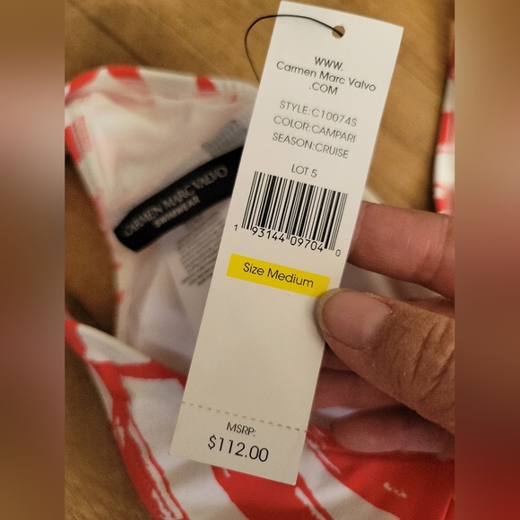 Carmen‎ Marc Valvo, Tropical Halter Bikini Top in Campari, Size Medium - Picture 4 of 5